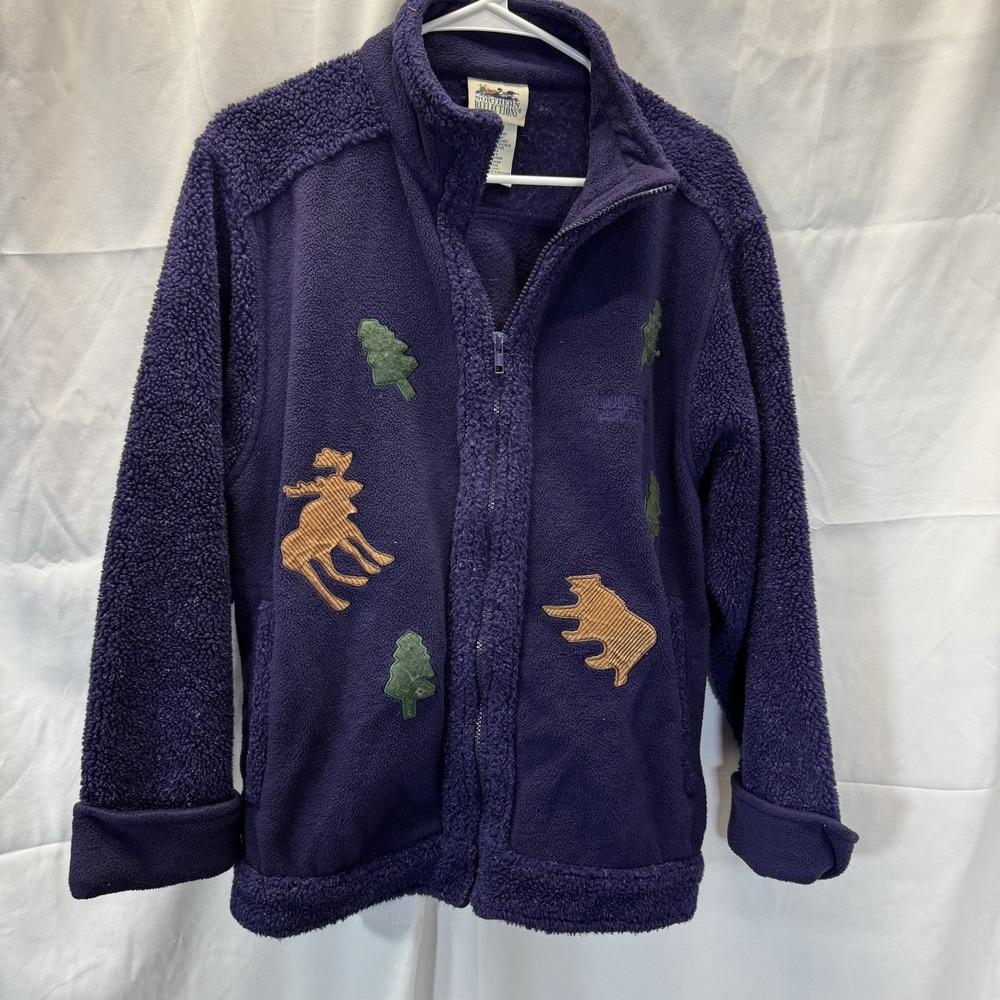 Northern Reflections Purple Fleece Jacket Moose Bear Tree Nature Cabin Core S